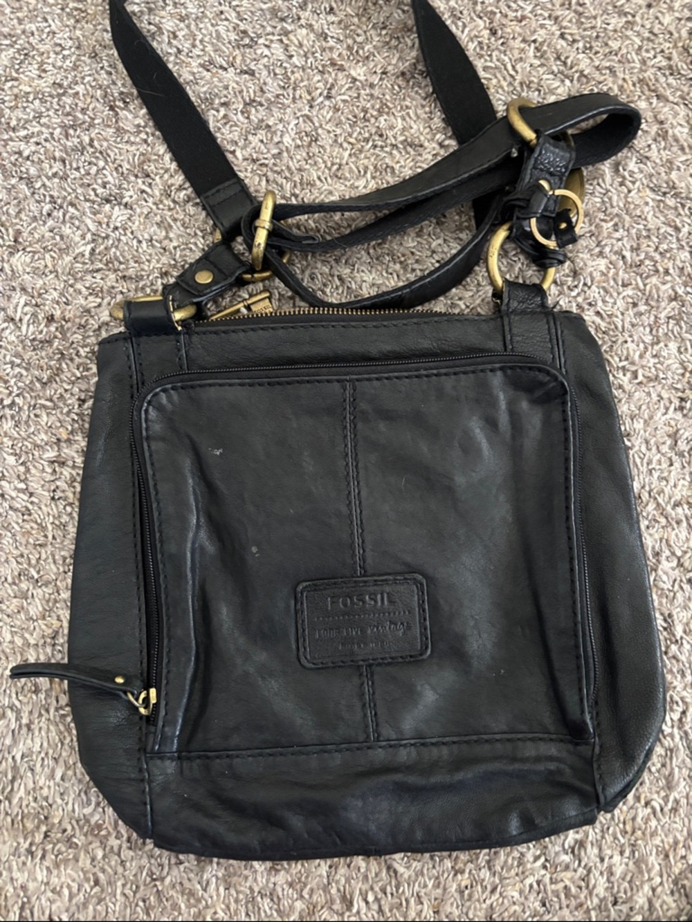 Vintage Fossil Black Leather Crossbody Bag